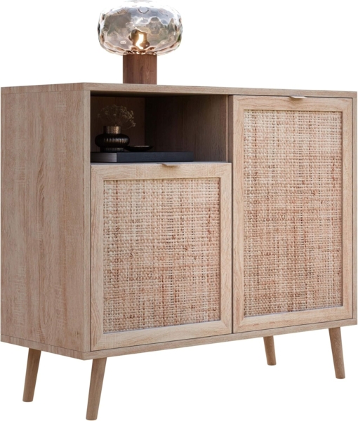 Newroom Sideboard Mila, Kommode Sonoma Eiche Rattan Modern Boho Skandinavisch Highboard