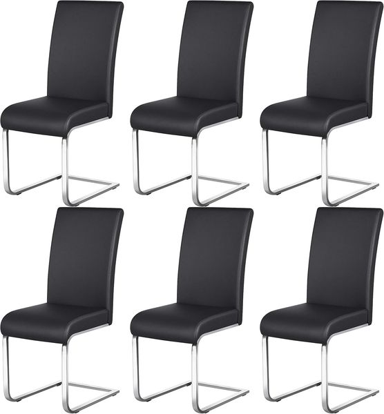 Yaheetech 6er-Set Freischwinger, Kunstleder, Schwarz