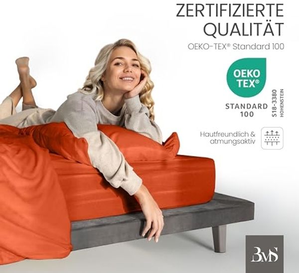 Bettwaesche-mit-Stil Mako-Satin Spannbettlaken orange 140x200cm Höhe 5-10cm Bild 6