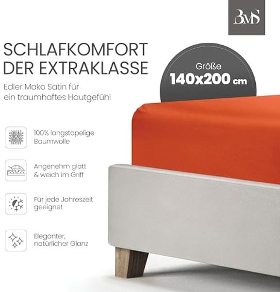 Bettwaesche-mit-Stil Mako-Satin Spannbettlaken orange 140x200cm Höhe 5-10cm Bild 2