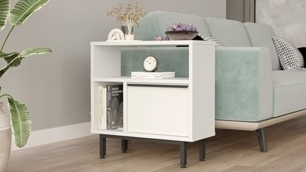 Hanah Home Stylish White Side Table, 60 x 60 x 25.5 cm | 100% Melamine Coated Particle Board, 18 mm Thick | Durable Metal Legs, Perfect for Modern Living Spaces