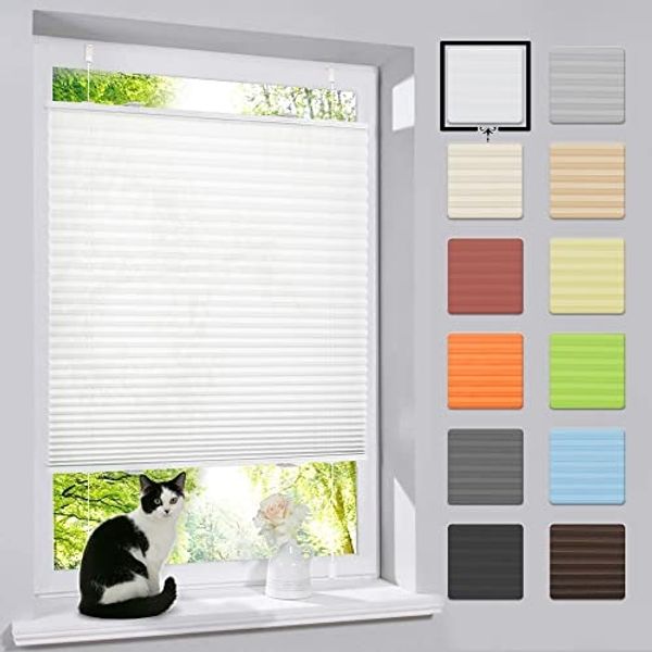 bobodeco Plissee ohne Bohren Klemmfix Faltrollo Jalousie Weiß 40x120 cm (BxH), Plisseerollo Sichtschutz und Sonnenschutz Blickdicht Easyfix lichtdurchlässig Rollo für Fenster & Tür