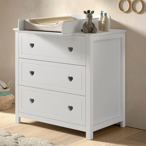 AMORI 2-tlg Set best. aus: Kommode m. 3 Schubladen, Wickelaufsatz, weiß lackiert