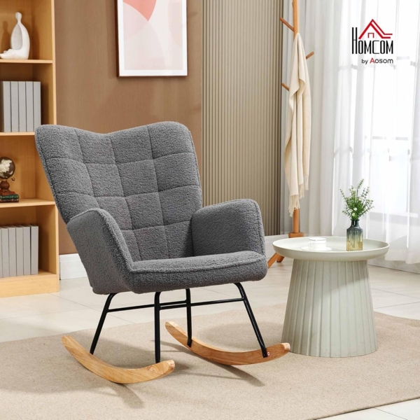 HOMCOM Schaukelstuhl Schwingsessel Akzentstuhl Wohnzimmersessel Relaxsessel Schaukelsessel für Schlafzimmer, Belastbarkeit bis 120 kg, Berbervlies, Dunkelgrau 71 x 92 x 101 cm Bild 2