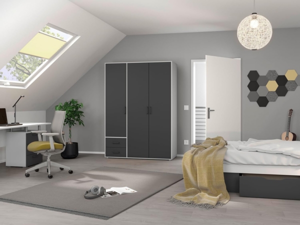 rauch Drehtürenschrank Kleiderschrank Schrank Garderobe Wäscheschrank VOYAGER (in 3 verschiedenen Ausstattungen BASIC/CLASSIC/PREMIUM) moderne Griffe in Graumetallic mit Außenschubkästen MADE IN GERMANY Bild 4