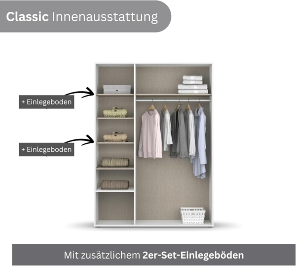 rauch Drehtürenschrank Kleiderschrank Schrank Garderobe Wäscheschrank VOYAGER (in 3 verschiedenen Ausstattungen BASIC/CLASSIC/PREMIUM) moderne Griffe in Graumetallic mit Außenschubkästen MADE IN GERMANY Bild 7