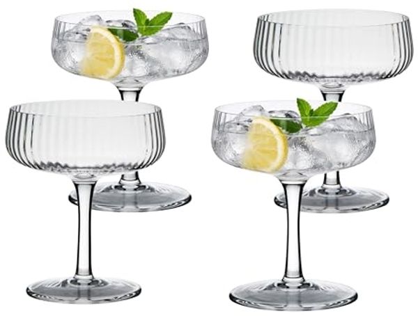 Zoha Cocktailglas Riffle Champagne Glas 255 ml mit Rillenstruktur, 12-tlg, Hochwertiges, hitzebeständiges Borosilikatglas, Elegantes Design