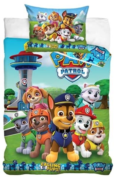 MTOnlinehandel Kinderbettwäsche Paw Patrol 100x135 + 40x60 cm, 100 % Baumwolle, Renforcé, 2 teilig, Bettwäsche-Set für Kinder, Mädchen und Jungen