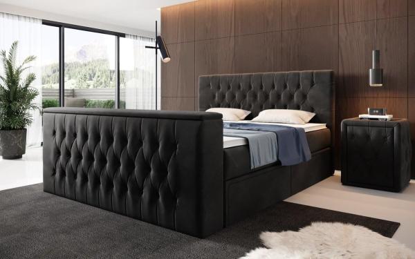 Boxspringbett Vulnero mit TV Lift und Stauraum 140x200 Schwarz H2