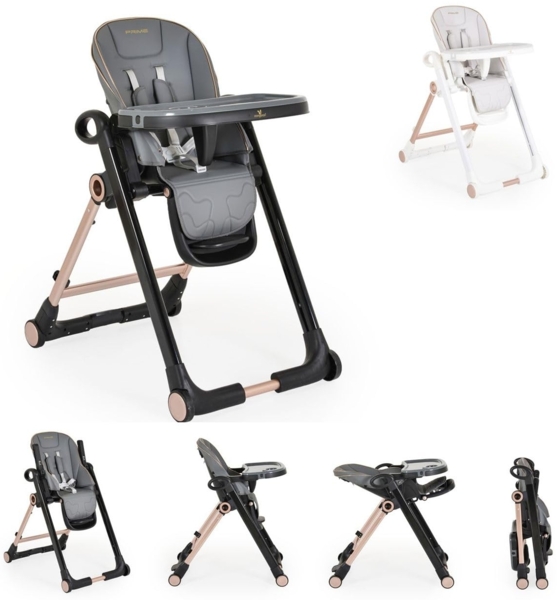 Cangaroo Kinderhochstuhl Prime klappbar höhenverstellbar Räder Gurt Babyliege grau