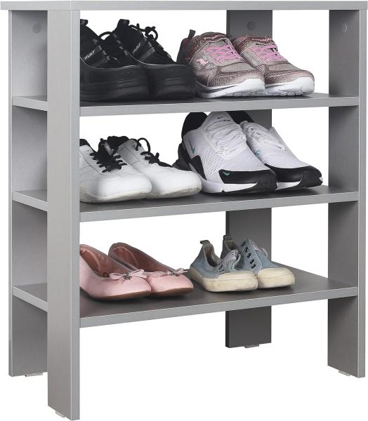 RICOO Schuhregal schmal und hoch 70x60x32cm Standregal Pressholz Grau WM039-PL, Schuhständer mit 3 Ebenen, Schuhschrank offen, Schuhablagen Flur Shoe Rack, Standregal klein, Schuhregale