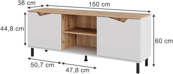 Lowboard Marelle Weiß/Artisan 150 x 60 cm mit 2 Türen Vicco Bild 3