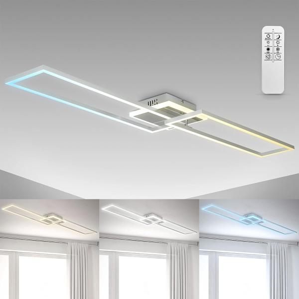 B.K.Licht Deckenleuchte LED-Deckenlampe FRAME dimmbar 110x25cm CCT Alu-gebürstet - BKL1439, Dimmfunktion, LED fest integriert, Farbwechsler, Fernbedienung, 40W 5200lm 2700-6500K, Nachtlicht Timer schwenkbar Büro