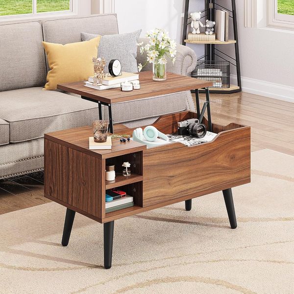 YITAHOME Couchtisch mit anhebbarer Platte und verstecktem Fach, verstellbare Ablagefläche, Federheber, Couchtisch mit Stauraum für Wohnzimmer, 80 x 40 x 61,5 cm, Rustikale Eiche
