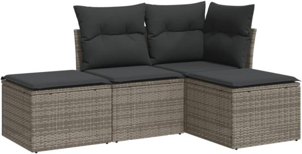 vidaXL 4-tlg. Garten-Sofagarnitur mit Kissen Grau Poly Rattan 3217480