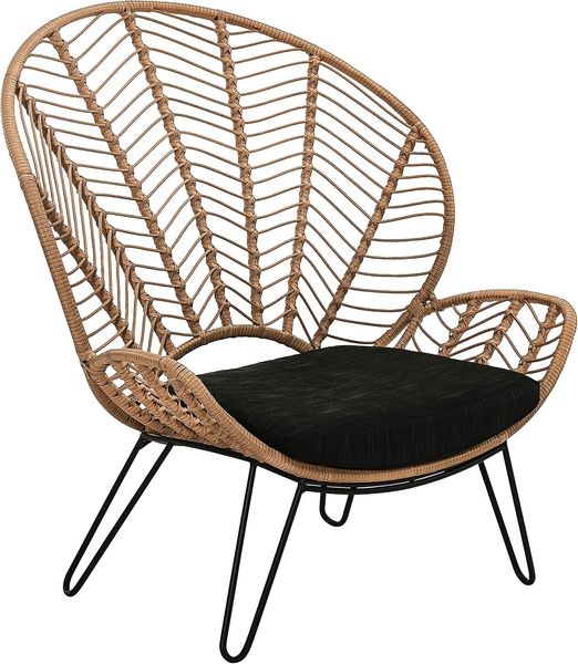 Dehner Gartenstuhl Korbsessel Venezia, 112 x 102 x 78 cm, Trendy Loungesessel in naturfarbener Geflechtoptik inkl. Stahlgestell