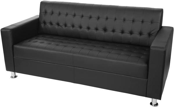 3er Sofa Kunda, Couch Loungesofa, Kunstleder, Metall-Füße 180cm ~ schwarz