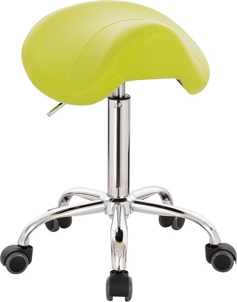 Neu 1stuff® Sattelhocker Pony - ergonomische Sitzhöhe bis ca. 70cm - kompakt und gepolstert - Rollhocker Sattelstuhl Arzthocker Praxishocker Drehhocker (Lederimitat hellgrün)