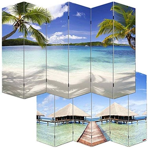 Foto-Paravent Paravent Raumteiler Trennwand M68 MVG-zertifiziert ~ 180x240cm, Strand
