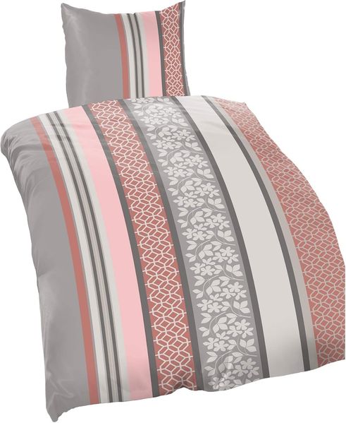 Bertels Fleece Bettwäsche Lola Streifen Floral 135x200 cm + 80x80 cm Beige