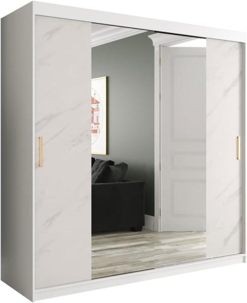 Kleiderschrank Kamoga T1 200 (Weiß / Marmor Weiß + Gold, mit Schubladen)