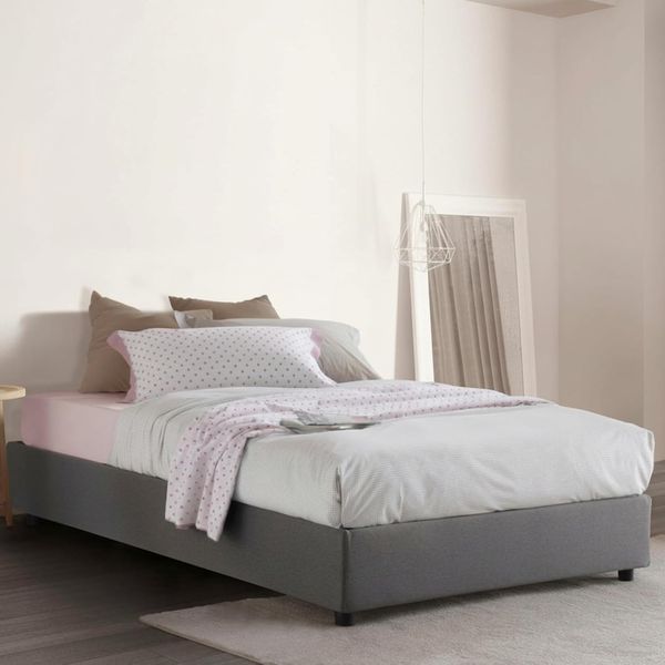 Talamo Italia - Chiara Doppelbett, Bettkasten mit Stoffbezug, 100 % Made in Italy, Öffnung vorne, inklusive Matratze 120x190 cm, Grau