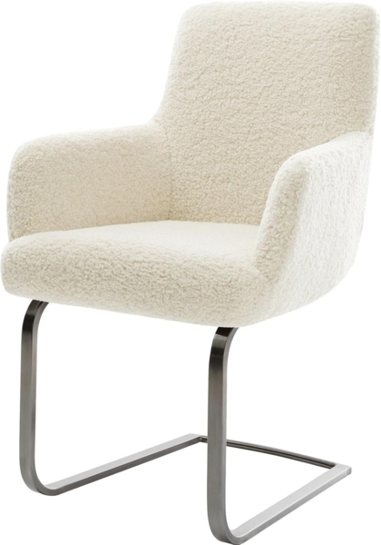 Freischwinger Heira-Flex mit Armlehnen Teddystoff Beige Freischwinger flach Graphit Taschenfederkern