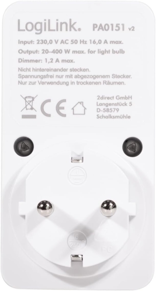 LogiLink PA0151 Dimmer Montierbar Drehregler Weiß Eurostecker Eurostecker Bild 4