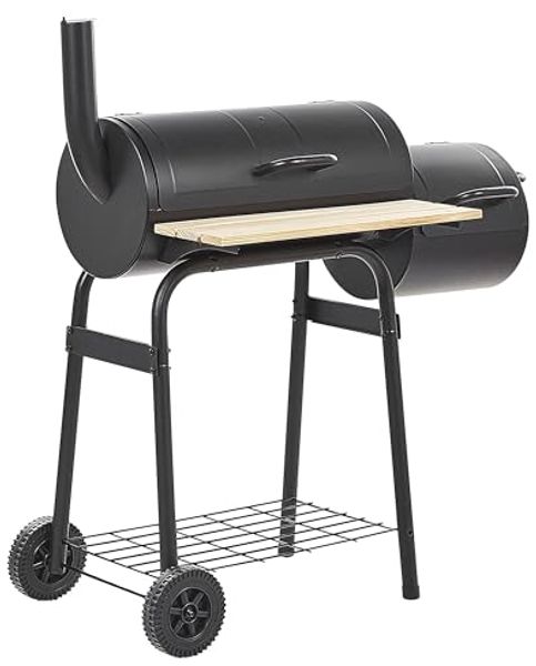 Beliani 'SATAH' Holzkohlegrill mit Räucherkammer, Stahl Schwarz, 51 x 110 x 115 cm