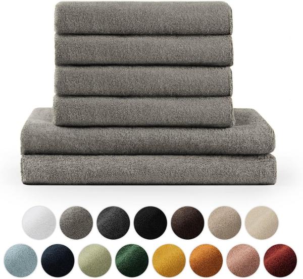 Blumtal Premium 6-TLG. Frottier Handtücher Set mit Aufhängschlaufen - 100% Baumwolle Oeko-TEX Zertifiziert, Weich, Saugstark - 2X Badetuch (70x140 cm), 4X Handtuch (50x100 cm), Grau