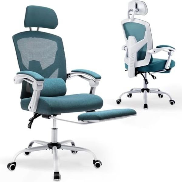 DUMOS Bürostuhl Ergonomisch - EIN Schreibtischstuhl mit Komfortarmlehnen, Ausgestattet mit Einer Bequemen Lendenwirbelstütze und Fußstütze, Office Chair Geeignet für Zuhause, Büro (Blau)