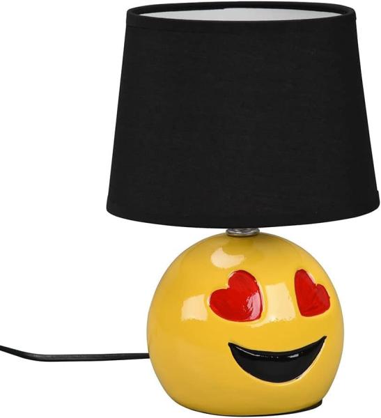 Tischleuchte, Smiley-Look, Keramik, Textil schwarz, H 26 cm