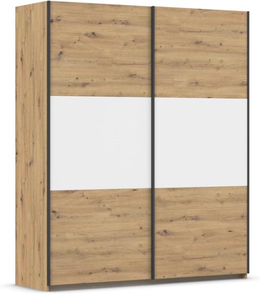 Rauch Möbel Neo, Schwebetürenschrank, Kleiderschrank, Kleiderschränke, Garderobe, Schrank mit Stauraum, 2-türig, Farbe Eiche Artisan/Alpinweiß, 175 x 210 x 59 cm
