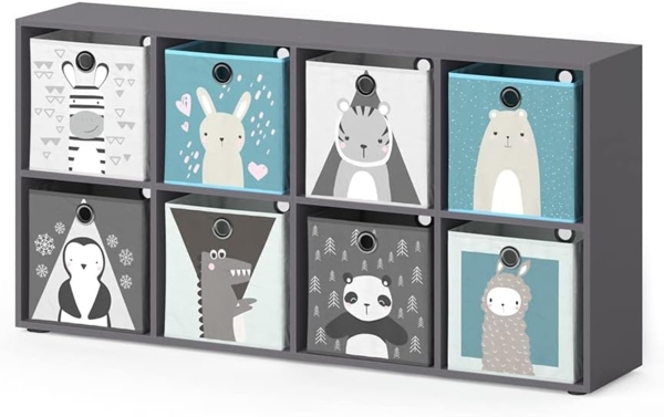 Kinderregal Scutum Grau 143 x 72 cm mit 8 Faltboxen Vicco