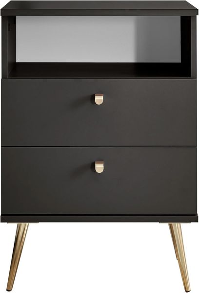 Stella Trading Laila Nachttisch, Graphit – Schlichter Nachtschrank mit 2 Schubladen und offenem Ablagefach – 50 x 70 x 34 cm (B/H/T)