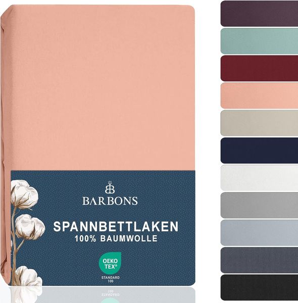 BARBONS Spannbettlaken 200x200 cm - 35 cm Tiefe Tasche 100% Baumwolle Spannbetttuch Oeko-TEX Zertifiziert Bettlaken Jersey Bettware Bettbezug für Boxspringbett Dicke Matratzen - Rosa 200x200