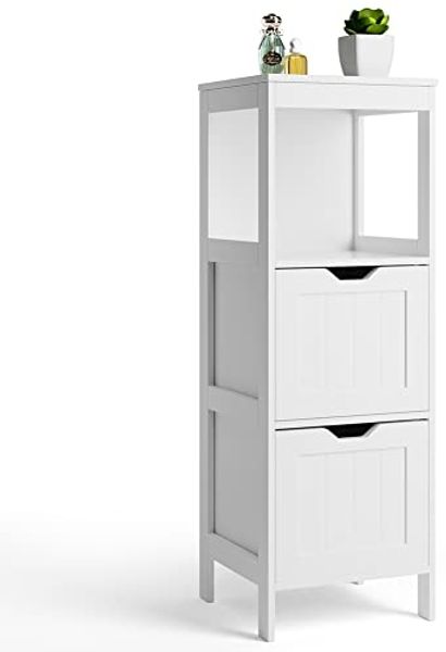 BAKAJI Schrank für Badezimmer, Möbel, mit Zwei Schubladen, modernes Design, platzsparend, doppelte Aufbewahrungsbox, offener Schrank, Holz, MDF Weiß, Maße: 30 x 89 x 30 cm