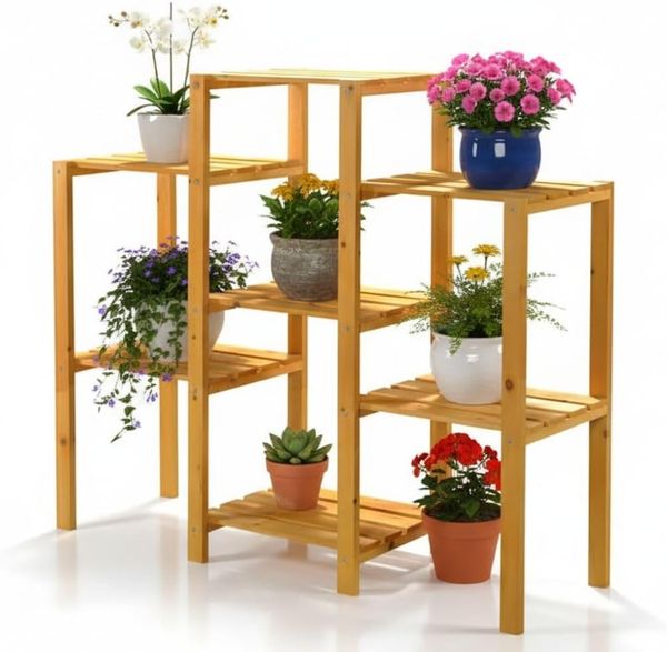 Melko Blumenständer Blumenpodest Blumenregal Blumentreppe Holz ver. Farben Pflanzregal (Stück), Klassische Konstruktion