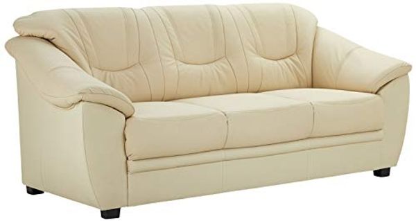 Cavadore 3-Sitzer Savana / 3er Ledersofa mit Federkern im klassischen Design / 198 x 90 x 90 / Echtleder Weiß