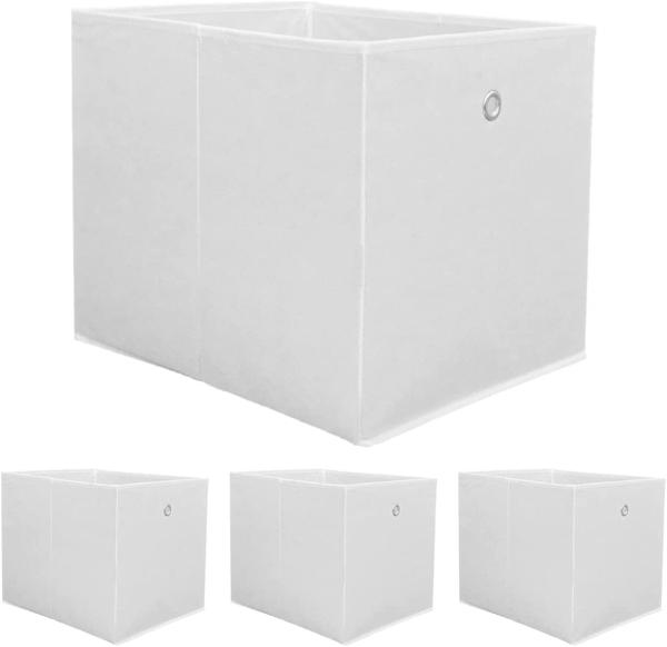 Faltbox Set 4 Boxen für Kallax Regal weiß 33x38x33cm Expedit Box mit Metallgriff