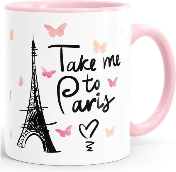 MoonWorks Tasse ''Kaffee-Tasse Take me to Paris Geschenk-Tasse für Frau Freundin Tasse mit Innenfarbe MoonWorks''
