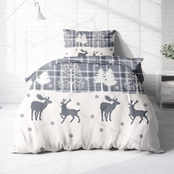 Träumschön Bettwäsche Premium Biber 135x200 cm oder 155x220 cm - Rentier rot oder silber, Biber, mit Reißverschluss, 100% Baumwolle, kuschelig warm im Winter