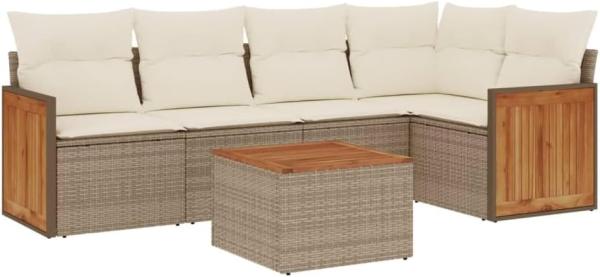 vidaXL 6-tlg. Garten-Sofagarnitur mit Kissen Beige Poly Rattan 3260035