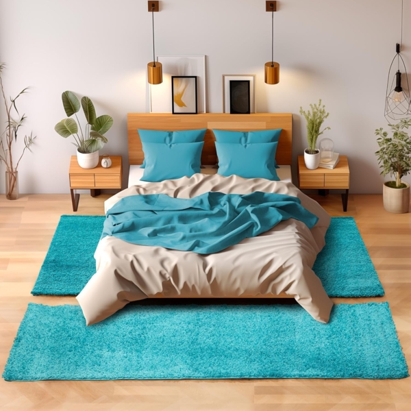 SIMPEX24 Hochflor-Bettumrandung Unicolor - Einfarbig, Höhe 30 mm, (Bett-Set, 3-tlg, Bettvorlage), Schlafzimmer Teppich Bettumrandung Läufer Set 3 teilig