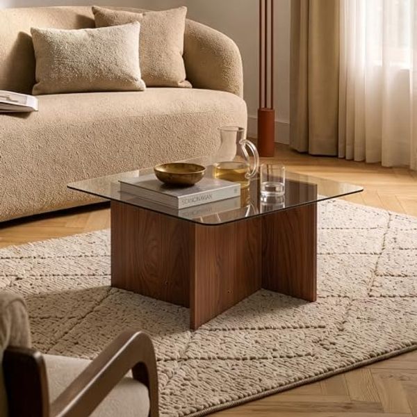 en. casa Couchtisch, »Benexjö« 70 x 70 x 36 cm mit Glasplatte quadratisch Walnussoptik/Grau