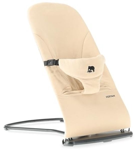 Deryan Teddy Bouncer 3-in-1 Wipstuhl – Babyschaukel mit Neugeboreneneinsatz, Faltbar & Leicht, Ergonomische Babywippe für Neugeborene ab Geburt bis zum Kleinkind - Creme