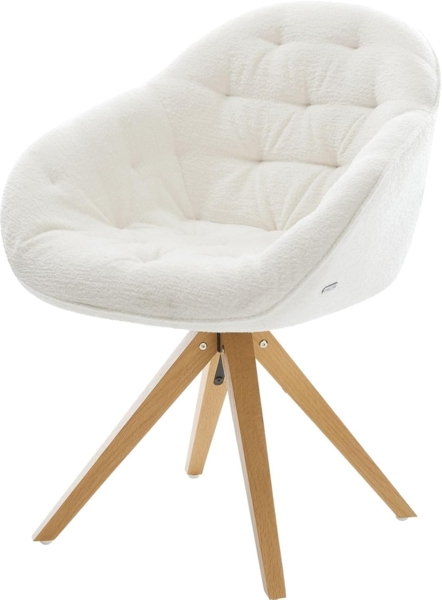 Drehstuhl Gaio-Flex Bouclé Soft Beige Holzgestell kantig Natur 180° drehbar