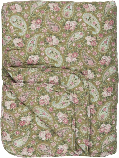 Decke Quilt Tagesdecke Überwurf Grün Rosa Blumen 180x130cm Ib Laursen 0727-00