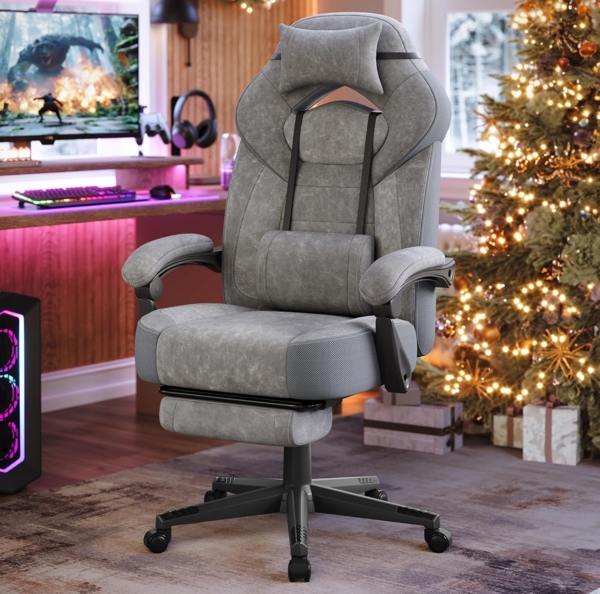 SONGMICS Gaming-Stuhl, Bürostuhl, Computerstuhl, ergonomisches Design, mit Fußstütze, verstellbares Kopfkissen