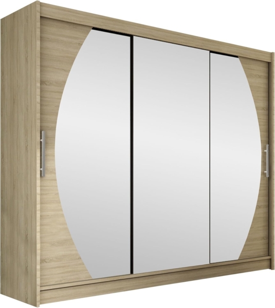 Kleiderschrank Aston V, ohne Beleuchtung, Farbe: Sonoma Eiche / Spiegel